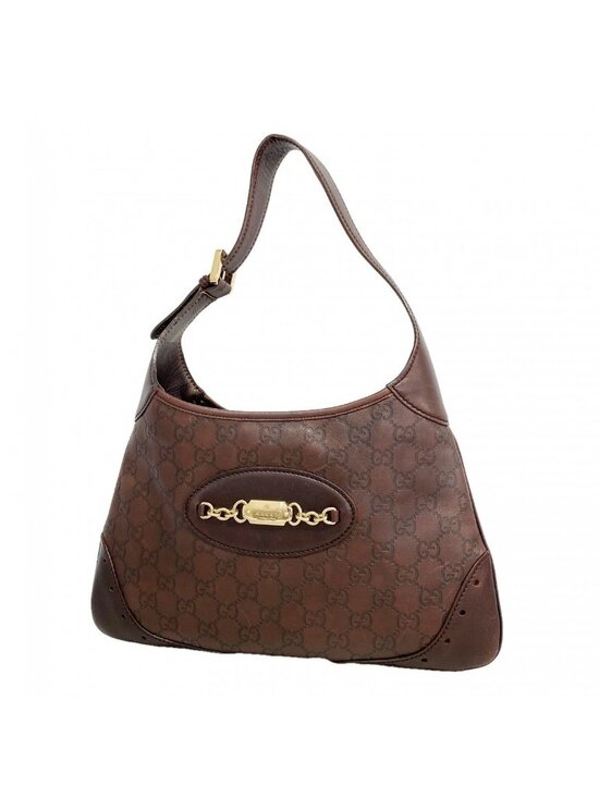 Gucci Handbags - Gucci Shoulder Bag Guccissima Leather Dark Brown Chien Pants Gold